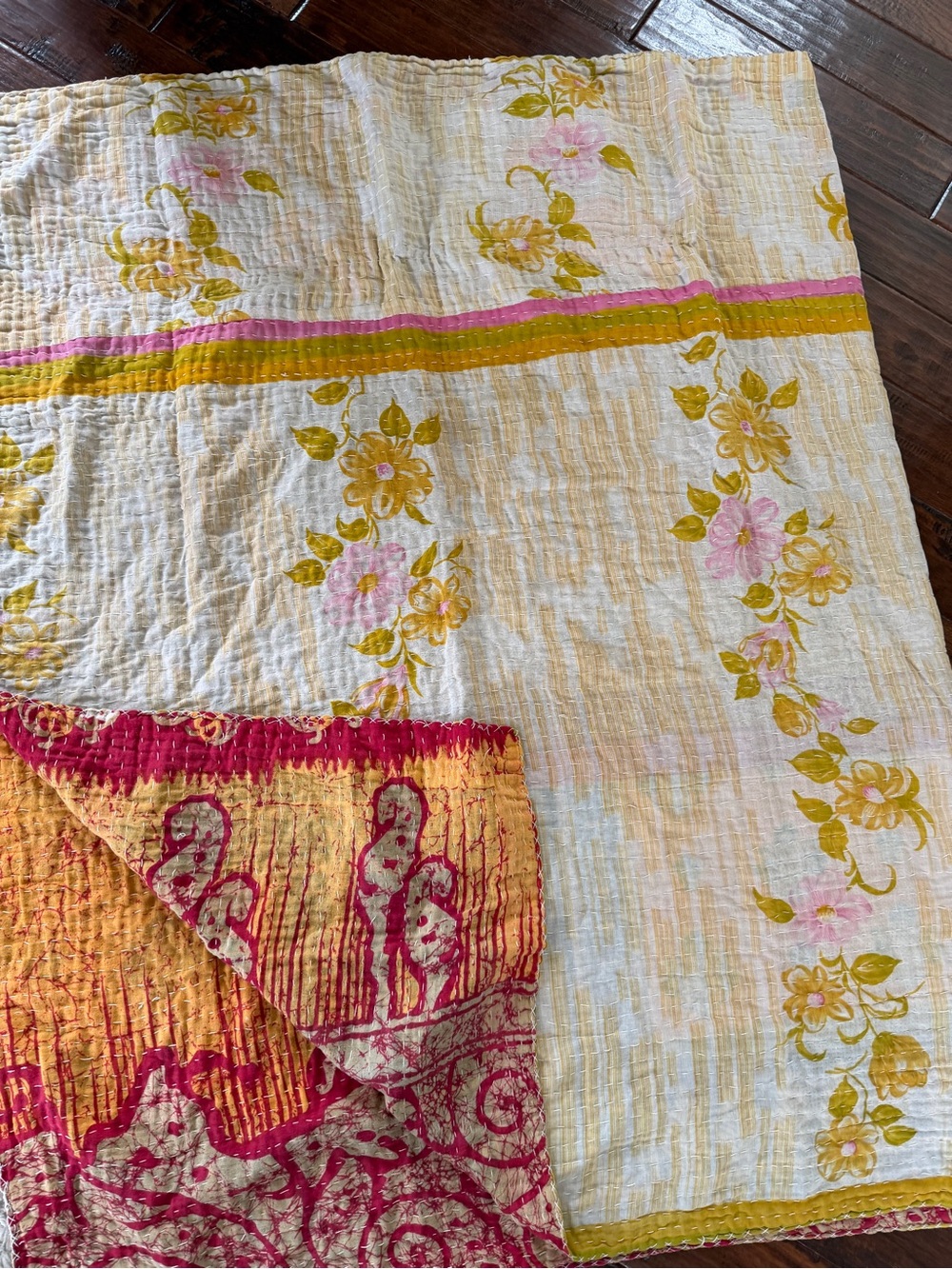 Pastel Floral Kantha Blanket Throw - Picture 7 of 14